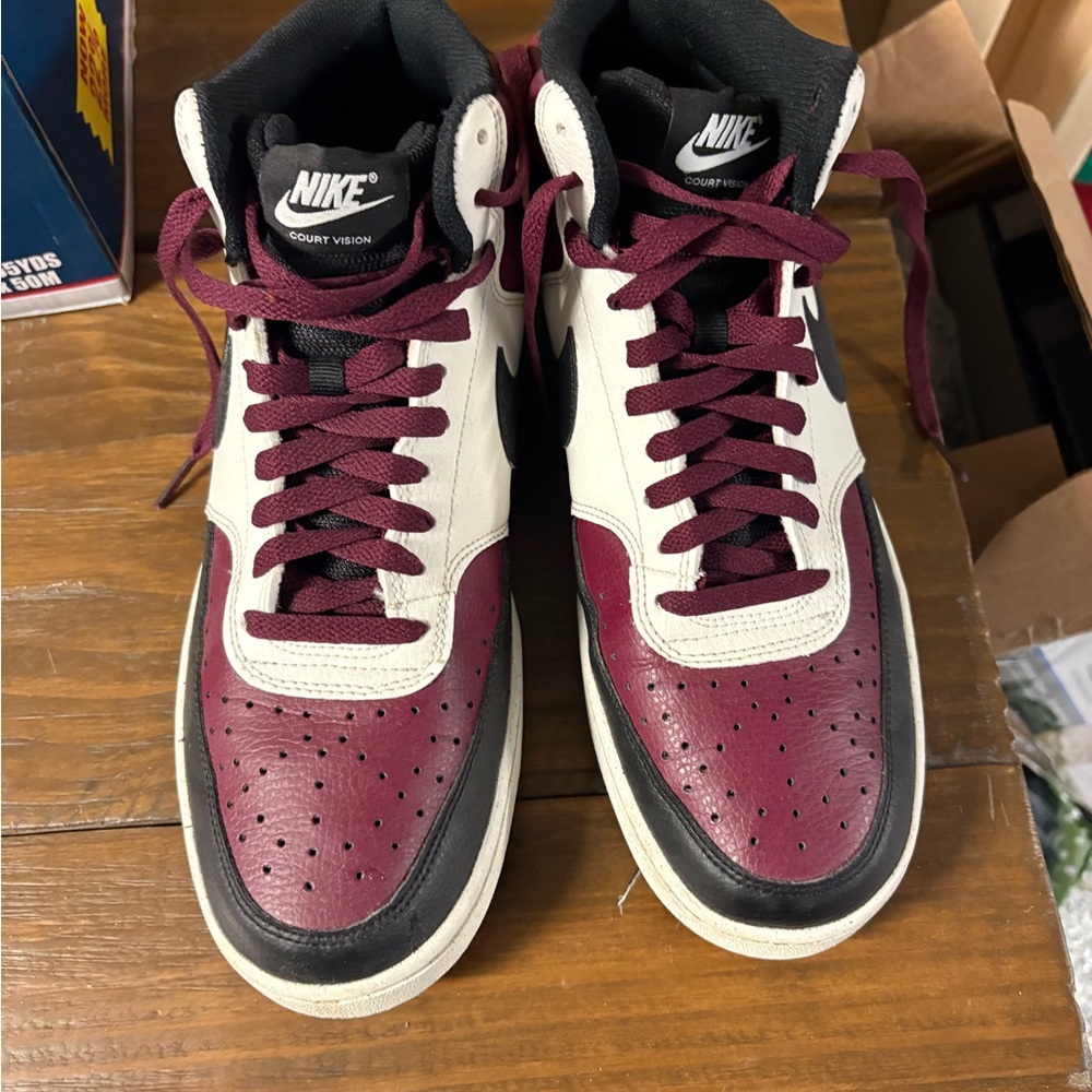 Nike Men’s Court Vision Mid Sneakers Burgundy Black White